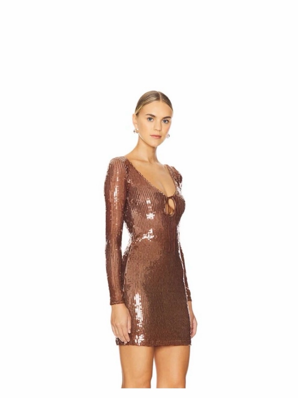 Bardot Copper-Brown Sequin Long-Sleeve Mini Dress